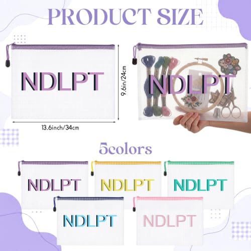 Sabary 5 Pcs Needlepoint Project Bag Clear Mesh Zipper Pouch, Pastel - color: 5 Colors