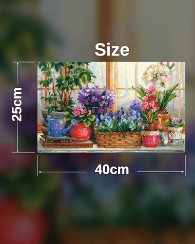 RIOLIS 1669 Windowsill with Flowers Cross Stitch Kit 15.75 x 9.75 in