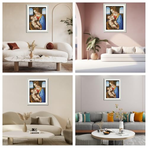 IUHUI 14 Count Stamped Cross Stitch Kits for Beginners Adults, The Madonna Litta of Leonardo da Vinci Pre-Printed DIY 14ct Embroidery Sewing Starter Kit Needlework Easy Patterns Famous Paintings - color: The Madonna Litta