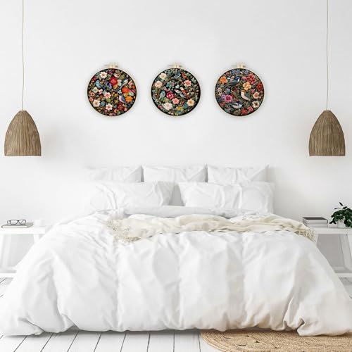 LB Red Floral Embroidery Kit for Beginners Adults, 3 Sets Hand Embroidery Starter Kit with Cute Bird Pattern and Instructions Stamped Cross Stitch Kits Include Embroidery Hoop Needles Threads Scissors - color: Red Blue