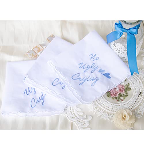 MileyMarla Ladies Embroidery Cotton White Handkerchiefs Lace Wedding Hankies - color: J01-no Ugly Crying 3pcs