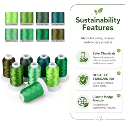 Simthread 8 Shades 550Yds Each 40WT Polyester Embroidery Thread Green Set - color: 550YGreenBrother