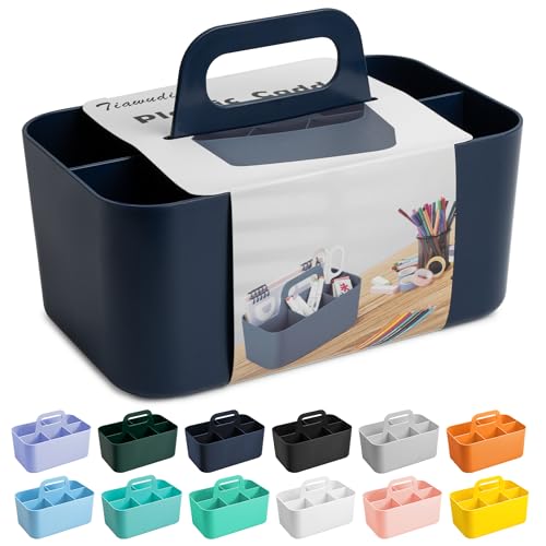 Tiawudi Multipurpose Caddy Organizer, Plastic Caddy with Handle, Stackable Desk Organizer for Stationery, Marker and Pencil, Office Supplies Organizer, Dorm Caddy - color: Dark Blue, size: Rectangle