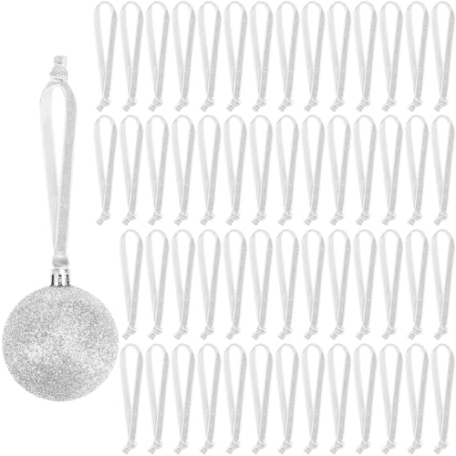 JUNEBRUSHS 120Pcs Silver Velvet Christmas Ornament Ribbon Hangers, Hand Tied Christmas String Ribbon Loops for Ornament Hanging Tree Hanging Decorations - color: Silver