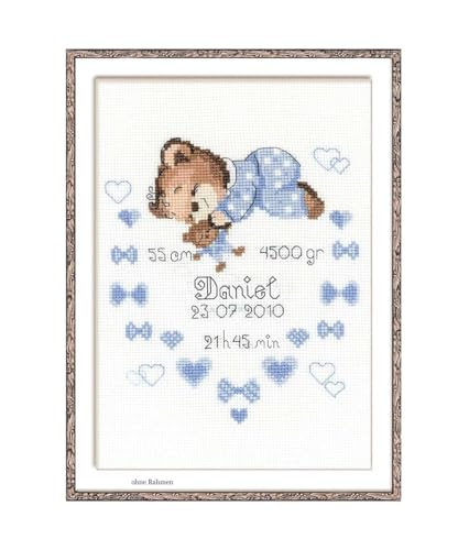 RIOLIS 1124 Boys Birth Announcement Counted Cross Stitch Kit 7 x 9.5 in - style: Boys Birth Announcement 1124