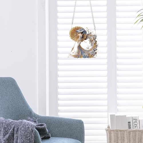 JISHSHAY Diamond Painting Pendant Beautiful Woman Diamond Art Hanging Ornament Gem Art Window Hanging Gem Painting Wind Chimes Mosaic Kits for Adults Windchimes Embroidery Sun Catchers Window Hangers - color: Beautiful Woman 2