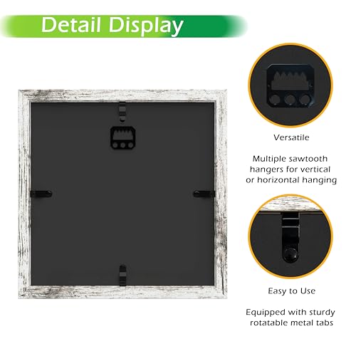 FrameWorks 8x8 Driftwood Wooden Shadow Box Frame – Soft Felt Back, Tempered Glass, and Included Elegant White Ball Push Pins - color: White Driftwood, size: 8"x8"