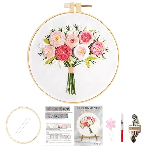 Huacan Embroidery Kits for Adults Beginner Stamped Flowers Pattern 4 Pcs DIY Cross Stitch Floral Stitching Sewing Kit 7.9 x 7.9 Inch - color: Flower 2