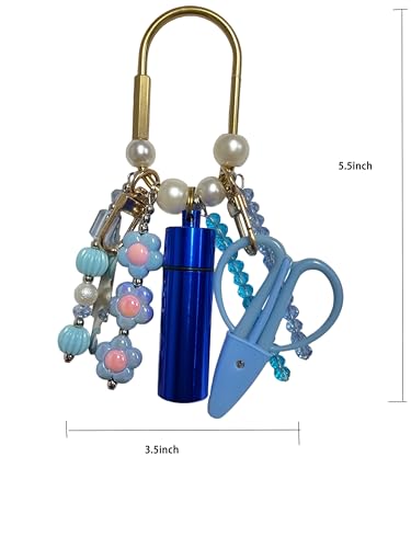 MEYAGO Needlepoint Bag Charm Tool Kit with Mini Embroidery Scissors, Needle Threader, Needle Holder Tube & Gold Keyring, Portable Embroidery Accessories for Cross Stitch Sewing DIY Crafts (Blue) - color: Blue