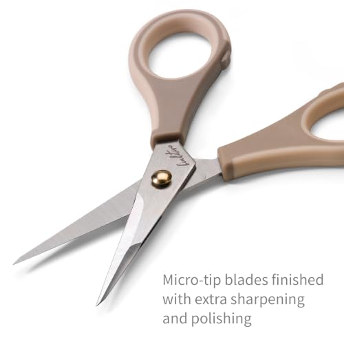 Beaditive Precision Craft Scissors - Ultra Sharp Stainless Steel Blades & Non-Slip TPR Handles - Adult & Kid Scrapbooking Scissors With Safety Cap For Home, Office, School (Milk Tea) - style: Milk Tea