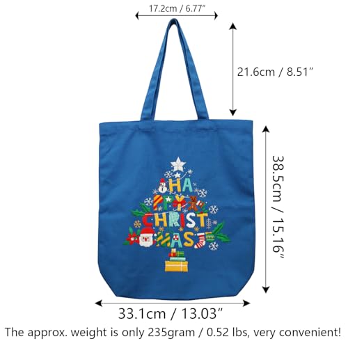 CREAWONDER Canvas Tote Bag Embroidery Kit with Pattern for Beginners, Arts and DIY Embroidery Crafts Kits for Adults, Include Instructions, Thimble, Embroidery Hoops, Color Threads and Tool - color: CR002 Christmas tree darkblue