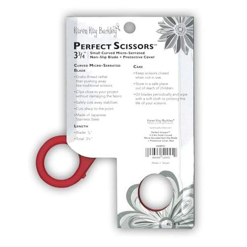 Karen Kay Buckley® Perfect Scissors™, Small 3-3/4 Inch #KKBPSC Curved Micro-Serrated Non-Slip Blade for Thread Snipping, Machine Quilting, Embroidery, Appliqué. Allows for Up Close Trimming