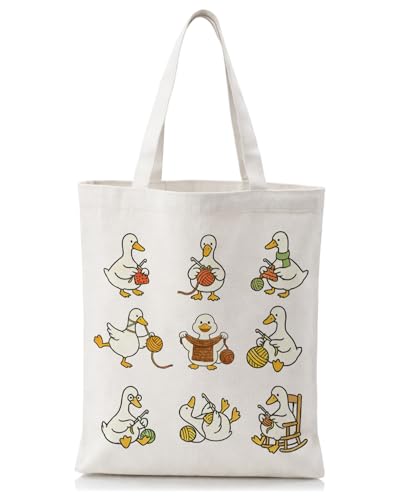 Cute Goose Crochet Canvas Tote Bag for Women - color: Goose