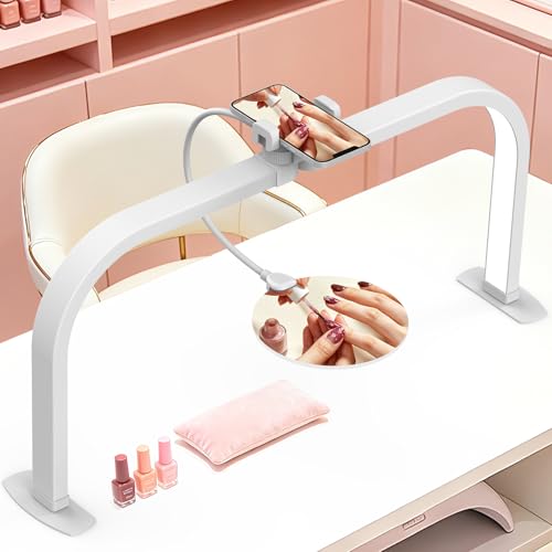 Half Moon Nail Desk Lamp with 5X Magnifier & Phone Holder - color: White