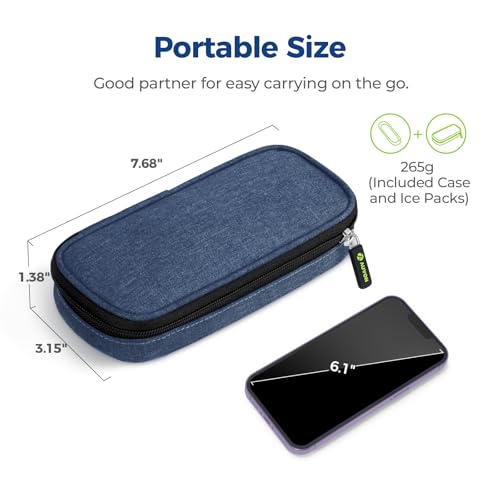AUVON Lightweight Insulin Cooler Travel Case, 3-Layer Thickened Insulation - color: Navy Blue