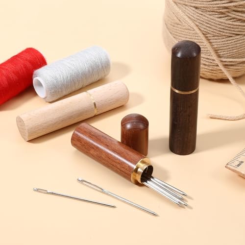 Sibba 3 PCS Wooden Sewing Needles Storage Case Portable Needle Holder Versatile Sewing Storage Case Needle Tube Keeper Container for Embroidery Knitting Crafts Toothpick Bead Organizer Beech Rosewood