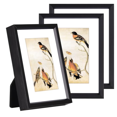 BKABOT 3x4 Black Aluminum Photo frames 3 Pack HD Glass Mat 2x3 Wall Table - color: Black, size: 3x4