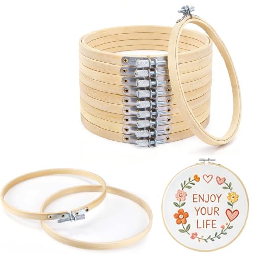 Yorwex 12 Pieces 6 Inch Embroidery Hoops Adjustable Wooden Circle Cross Stitch Hoop for Embroidery, Art Craft Handy Sewing - style: 6 inch