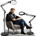 10X/30X Magnifying Glass with Light and Stand, 2-in-1 Magnifying Floor Lamp with 72 Adjustable Brightness LED Lamp Bulbs, Flexible Standing Magnifying Lamp - color: Black - Foldable Arm