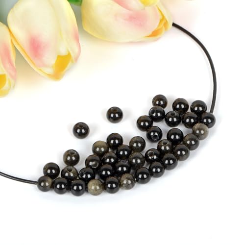 AD Beads Natural Gemstone 8mm Round Loose Beads Big Hole 2.5mm Sized 40pcs (Black Obsidian) - color: Black Obsidian