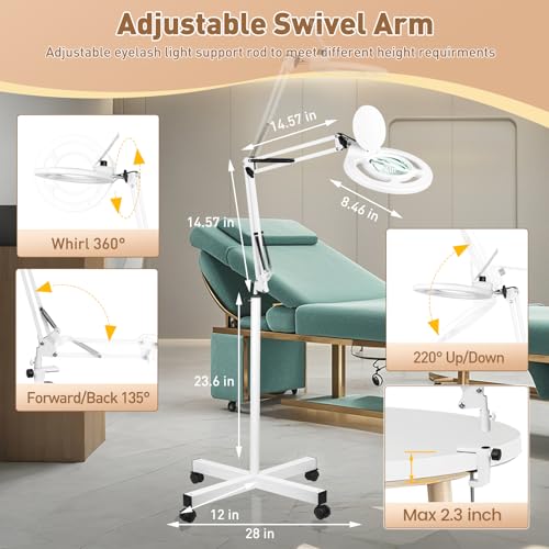 HITTI 2200 Lumens 12X Magnifier Esthetician Light, 4 Wheel Rolling Base - color: White