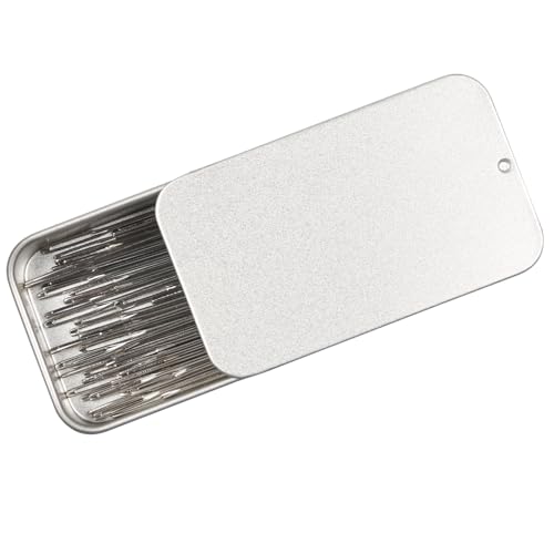 40PCS Large Eye Sewing Needles, 8 Sizes Hand Sewing Sharp Needles, Embroidery Needle, Leather Needle,Stainless Steel Yarn Needles with Threaders & Stitch Markers (Silver) - color: Silver
