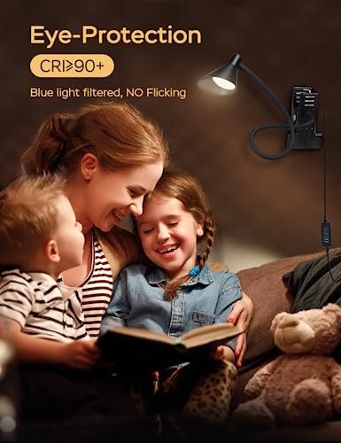 LiFMIRA Clip on Light USB Reading Light Desk Lamp 3 Color Modes Black - color: Black