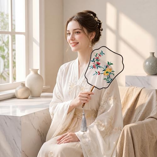 Chinese Embroidery Fan Kit, DIY Organza Fan with Pomegranate Pattern - style: Pomegranate