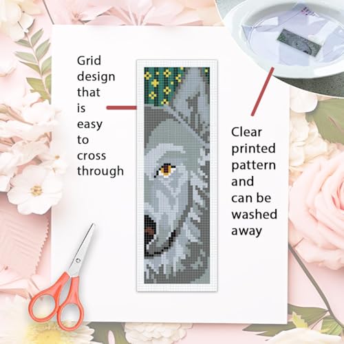 ORIGACH 6 Set Wolf & Forest Cross Stitch Bookmark Kit for Beginner - style: Wolf & Forest