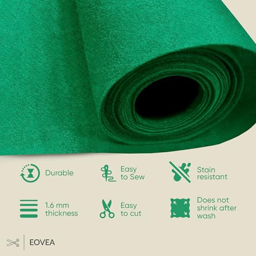 EOVEA | Acrylic Felt Fabric by The Yard | 72" Wide | 1.6mm Thick | Soft & Durable Non-Fraying Felt | for DIY Crafts, Sewing, Upholstery, Costumes & Padding(Kelly Green,Half Yard) - color: Kelly Green, size: Half Yard