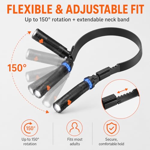 Rechargeable LED Neck Light, 2-in-1 Hands-Free Work Light with Detachable Magnetic Flashlights, 2 Light Modes, Flexible Neck Lamp for Car Repair, Mechanics, Grilling, Reading