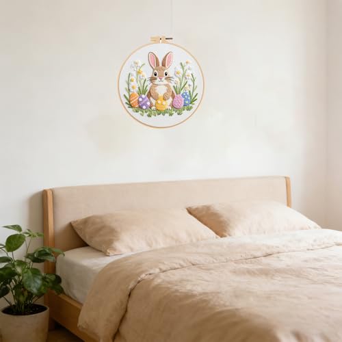 BoAn Rabbit Embroidery Kit for Beginners, DIY Cross Stitch Kit with Hoop - color: rabbit-1