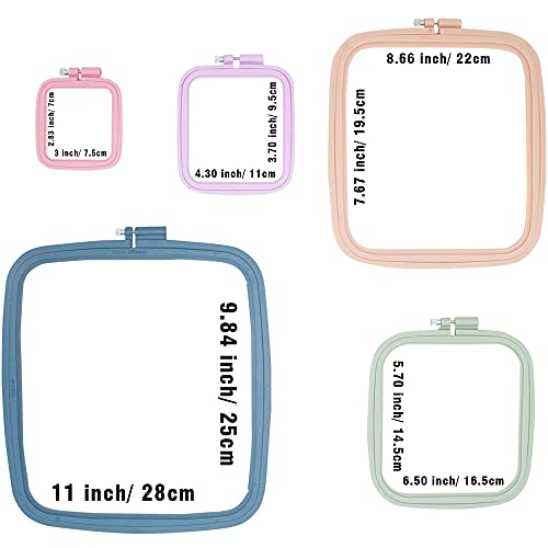 5 Pieces 5 Sizes Square Embroidery Hoops, Cross Stitch Hoop and ABS Plastic Embroidery Hoops for Embroidery,Cross Stitch and DIY Craft Sewing,Including 16pcs Gold Eye Sewing Needles - style: 5 sizes square
