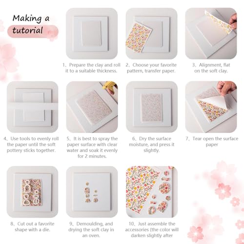 Briartw 10 Sheets Polymer Clay Transfer Paper - Vintage Botanical Pattern - Per Sheet 5.82 x 3.93 inch - Water-Soluble Transfer Sheets Disposable Stickers for DIY Clay Jewelry Earrings Making
