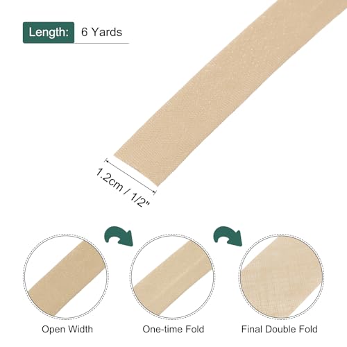 MECCANIXITY 1/2 Inch Double Fold Bias Tape Polyester Continuous Bulk Bias Tape for Sewing, Seaming Quilting Hemming Binding Crafts (Khaki 6 Yards) - color: Khaki, size: 1/2 Inch x 6 Yards