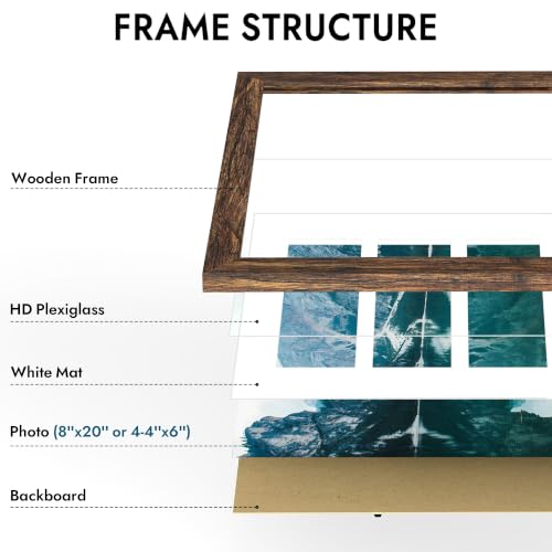 Hongkee 8x20 Picture Frame, Collage Four 4x6 with Mat, Wood Style,1 Pack - color: Rustic Brown, size: 8X20 in