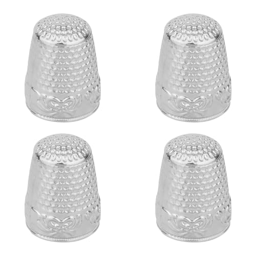 4pcs Metal Sewing Thimbles for Finger, Metal Fingertip Protectors Copper Thumb Finger Shield Rings Thimbles Pads Guard Cover for Hand Embroidery Quilting Accessories Knitting DIY Tools (Silver) - color: Silver