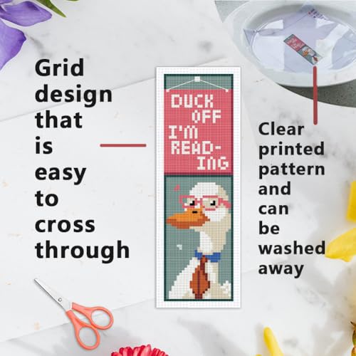 INFUNLY 6PCS Duck Cross Stitch Bookmark Kit for Beginners 2.99''×8.54'' Duckling Stamped Embroidery Bookmark Kits with Words Animals Needlepoint Bookmark Kit with Instruction for Book Lovers Readers - style: Duck