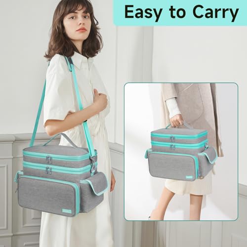 LEFOR·Z Large Sewing Supplies Organizer Bag(13 x 8 x 9 in),Sewing Basket - color: Grey/Green