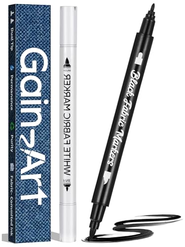 Gain-Art Fabric Marker for Clothes 2PCS, Wash-Resistant, No Bleed, Quick Dry Professional Dual Tip Pen, Permanent Paint for Clothing, Canvas Cover Stains, DIY Art Crafting White &Black