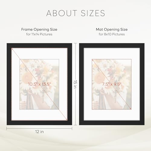 Golden State Art 11x14 Black Picture Frame Mat for 8x10 Real Glass - color: Black, size: 11x14