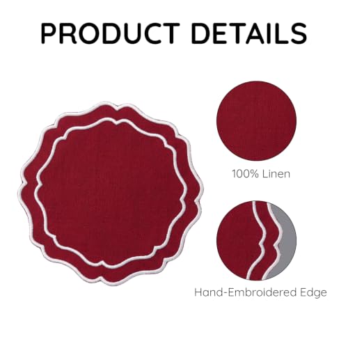Linen Coasters for Drinks, Set of 6, 6 inch, Red - color: 1272 - Red, size: 6 inches