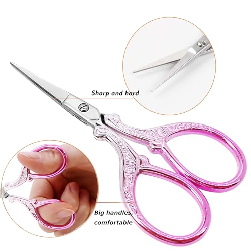 3.6Inch Little Scissors Sewing Scissors with Leather Scissor Cover - color: Silver Purple