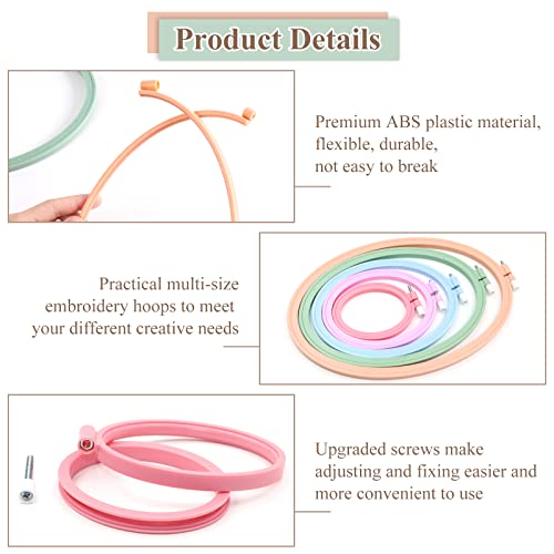 ZOCONE 5 Pcs 5 Size Oval Embroidery Hoops, ABS Plastic Embroidery Hoops Cross Stitch Hoops Embroidery Frames for Sewing, Needlework, Embroidery Projects (Size-11.4", 9.6", 7.5", 5.7",3.9") - style: 5 PCS,5 SIZE