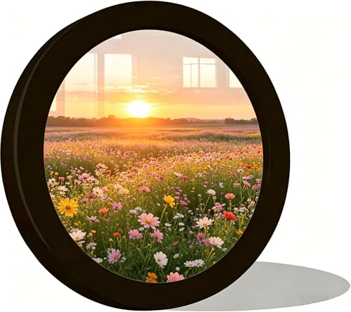 alfyng Round Photo Frame Wooden Wall Hanging Picture Frames Black 6 inch - color: black, size: 6 inch