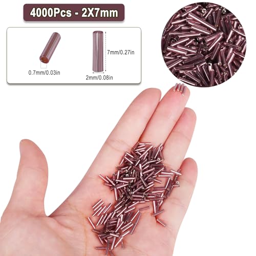 4000pcs Deep Grape Purple Bugle Beads Bulk -Embroidery Beads,Long Tube bead for Jewelry Making, Bracelet Necklaces Supplies,Craft DIY(7x2mm) - color: Deep Grape Purple