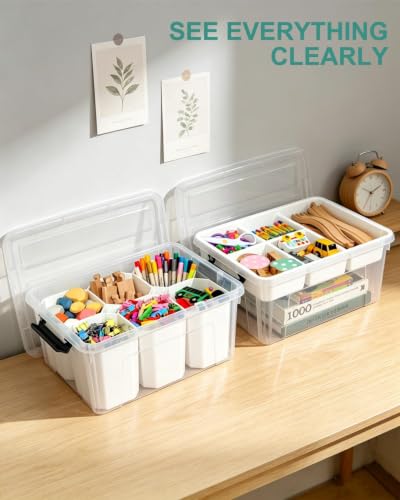 NUMIFUN 17QT Clear Storage Bins with Lids & Dividers for Crafts - color: Clear Black