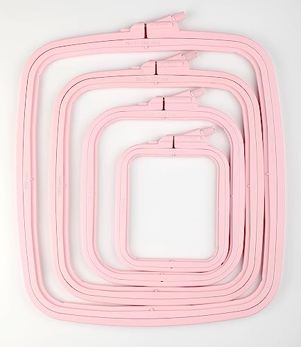 Nurge Square Embroidery Hoop - Plastic Cross Stitch Frame for Needlepoint & Embroidery - Adjustable Craft Hoop - Pink - Set of 4 - color: Pink, size: Multiple Sizes (Set of 4)