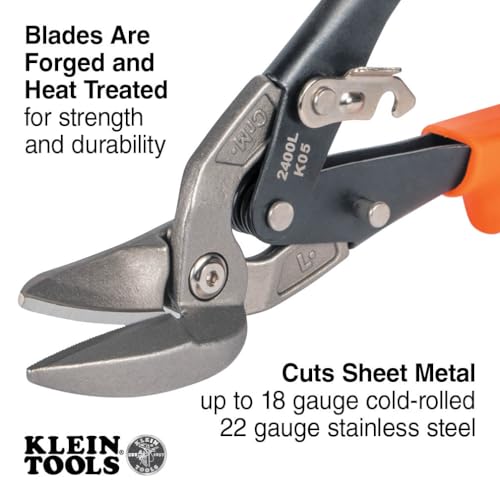 Klein Tools 2400L Left-Cutting Offset Snips, Aviation Tin Snips with Forged Blade for Precision Sheet Metal Cutting - style: Left-Cutting