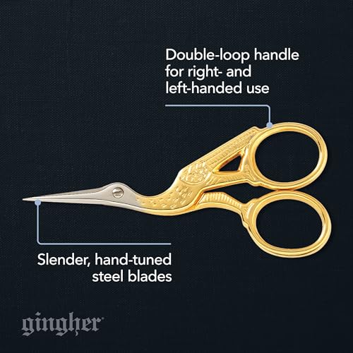 Gingher 3.5" Stork Embroidery Scissors for Snips on Thread & Fabric, Gold - style: 3.5" Embroidery - Stork